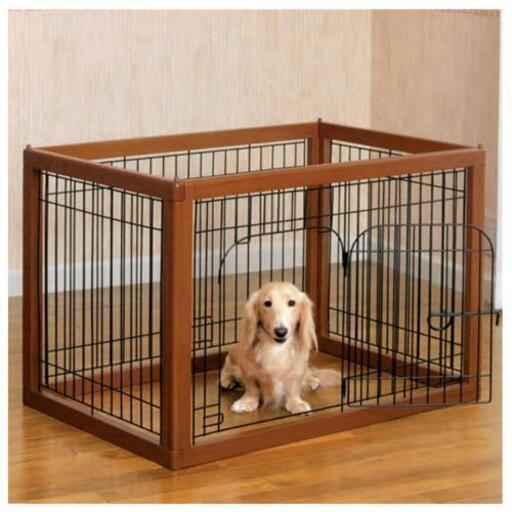 【美品です】ケージ サークル リッチェル ペット用 木製サークル 90-60D ブラウン(BR) 室内 中型犬 小型犬