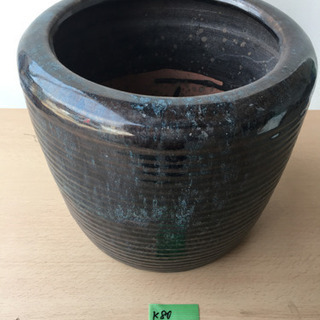 k80 紺色の火鉢　焼き物焼物陶器
