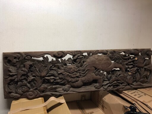 仏教美術 木彫 獅子桐彫刻 欄間 164cm 細密彫 神社仏閣 花 コウモリ 高級 販売価格200万円以上