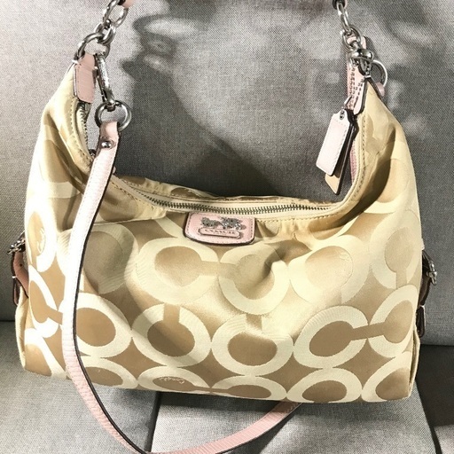 COACH コーチ オプアート シグネチャー ピンクレザー 斜めがけ クロスボディ2wayショルダーバッグ