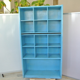 レトロな雰囲気 木製 青い本棚 書棚 収納棚 ディスプレイ 飾り...