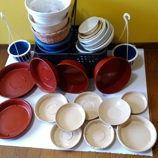 無料　植木鉢、皿、カゴ　新品風セット