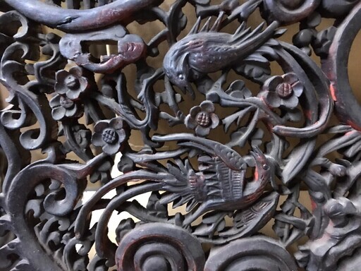 仏教美術 木彫 鳥 花 桐彫刻 欄間 58cm 細密彫 神社仏閣 高級