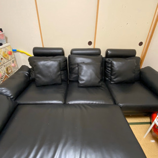 ソフトレザー　ソファ　黒