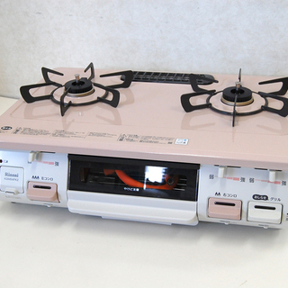 美品 19年製 LPガステーブル パステルピンク 左強火 片面水無しグリル 2口 ガスコンロ ☆ PayPay(ペイペイ)決済可能 ☆ 札幌市 清田区 平岡