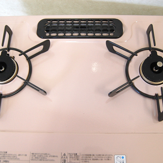 美品 19年製 LPガステーブル パステルピンク 左強火 片面水無しグリル 2口 ガスコンロ ☆ PayPay(ペイペイ)決済可能 ☆ 札幌市 清田区 平岡