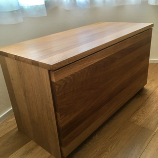 ナラ材　収納ベンチ　ストレージ付