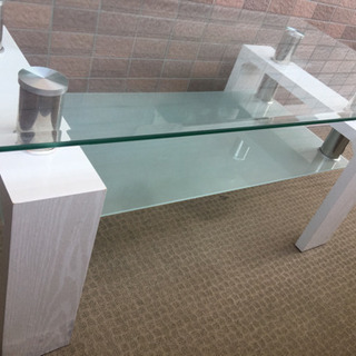 木 ウッド ガラス テーブル 2段  白 ホワイト 