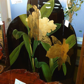 商談中【店舗同時販売中】金彩　蒔絵　漆塗り　シノワズリ　四枚折り衝立