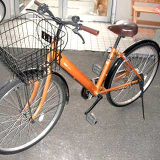 26インチ シティサイクル 変速6段 自転車 オレンジ ママチャリ 