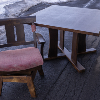札幌 中古 家具 和風 タモ材 4人用食卓テーブルセット ダイニ...