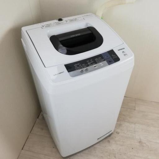 中古 高年式 風乾燥機能 洗濯機 スリム 日立 5.0kg ピュアホワイト 日立 NW-5WR 2015年製 槽洗浄機能 単身用 一人暮らし用 新生活家電 学生 6ヶ月保証付き