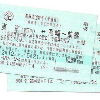 新幹線指定席回数券　前橋・高崎～東京都区内　4枚セット