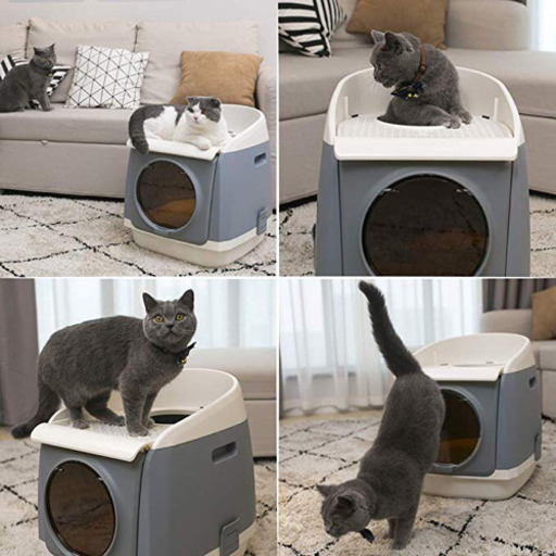 【取引中】猫 ペット トイレ 宇宙船型 活性炭脱臭抗菌フィルター ツードア 猫砂 掃除簡単