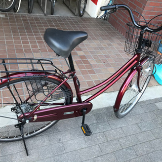 【引き取り限定】ママチャリ 26インチ ワインレッド LEDライト 26インチ ママチャリ ledオートライト付き 大きめなかご