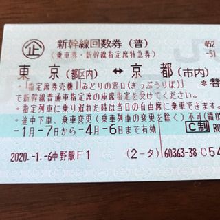 【値下げしました】新幹線回数券　東京⇔京都　指定 4/６まで