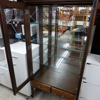 コレクションボード 幅85cm×奥行45cm×高さ158cm ケース内照明付き ガラスケース キャビネット コレクションケース 木製 展示ケース カップボード 引き出し付き ショーケース ペイペイ対応 札幌市西区西野