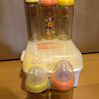哺乳瓶5本+レンジスチーム消毒、ハサミセット品☆
