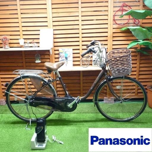 電動自転車 パナソニック 26インチ 新基準 ビビ デラックス 大容量8.9Ah スペアキー1本付 エコナビ 中古 Panasonic ViVi DX 茶