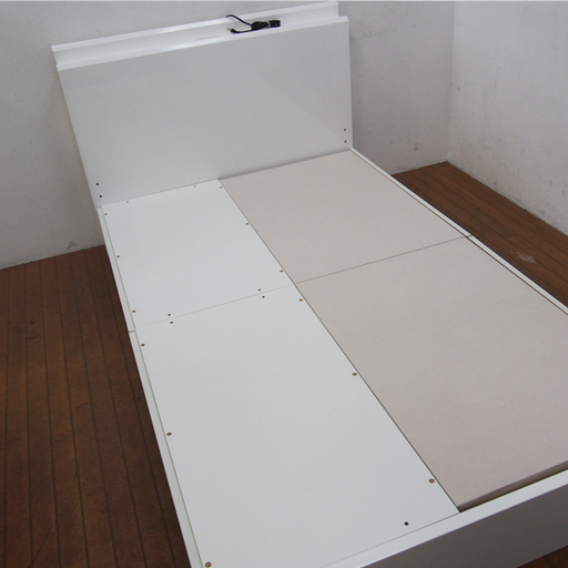 良品 セミダブル チェスト付ベッド 収納付ベッド マットレス付 コンセントあり ホワイトカラー 幅120cm (KA24)