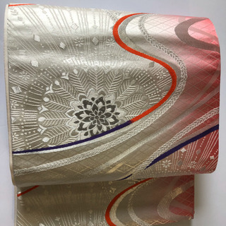 未使用？　袋帯 26銀色系　(ピンクグラデーション)  