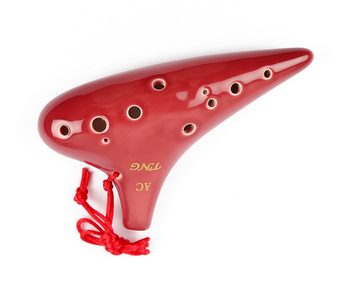 TNG オカリナ 楽器 シングル [ 12穴 / アルト/レッド ] 高級 C調 AC (運指表付き) Ocarina 管吹奏 釉薬仕上げ 赤色