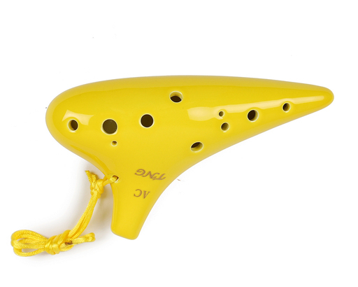 TNG オカリナ 楽器 シングル [ 12穴 / アルト/イエロー ] 高級 C調 AC (運指表付き) Ocarina 管吹奏 釉薬仕上げ 黄色
