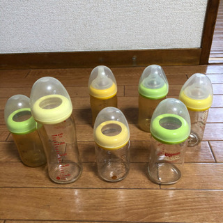 ピジョン　母乳実感　哺乳瓶　ガラス製３本＋プラスチック製４本　難あり