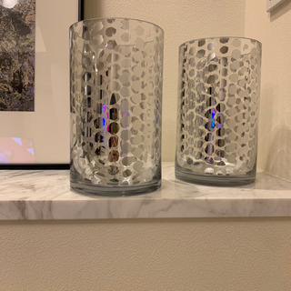 2個　シルバードット柄　ガラス花瓶
