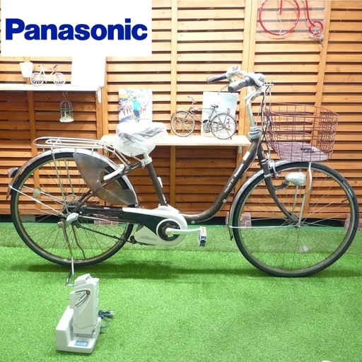 電動自転車 パナソニック 26インチ 新基準 ビビ デラックス サドル新品 中古 Panasonic ViVi DX 茶