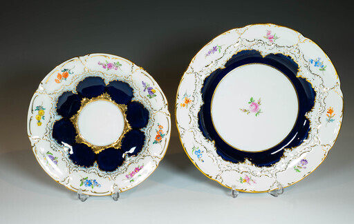 訳あり マイセン コバルト 宮廷小花 Bフォーム トリオ 大きいサイズ  