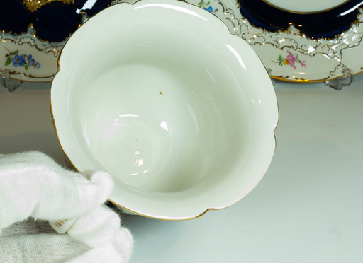 訳あり マイセン コバルト 宮廷小花 Bフォーム トリオ 大きいサイズ  