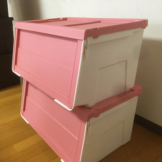 カバコ　口の大きな収納ボックス(ピンク＆ホワイト)