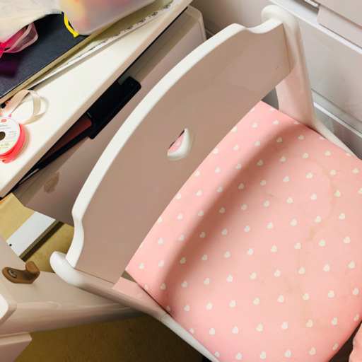 女の子学習机 白にピンク 椅子付き