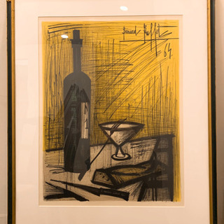 油絵原画　静物画　四号「パンとワインとクリムトの風景画」 油絵原画 静物画 四号「パンとワインとクリムトの風景画