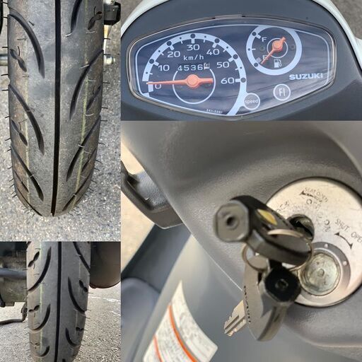 ♪スズキ　レッツ4G　前後タイヤ新品同様♪純正ｾｷｭﾘﾃｨ付♪サービスキャンペーン実施/配達可/良質ＷＡＫＯＳ製品で清掃済み♪♪ ♪スズキ レッツ4G 前後タイヤ新品同様♪純正ｾｷｭﾘﾃｨ付♪サービス