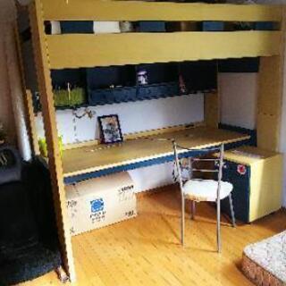 大型ロフトベッド  勉強机 木製 引き取り限定