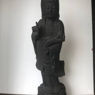 大型　古い木彫 彫刻 　観音様の一刀彫り　仏教美術 中国　骨董　...