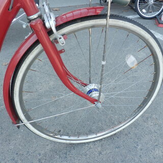 ▶自転車 26インチ ブリヂストン 鍵付き ライト付き 変速3段 荷台あり レッド ママチャリ サイクル 買い物 ペイペイ対応 札幌市西区西野