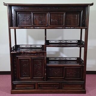 木彫り茶箪笥 飾り棚 収納家具 茶箪笥 彫刻