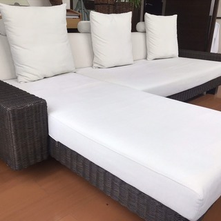 ＜ケイ・ローソファ　a.flat＞左アーム2.5P+右アームカウチ　ラタンセット