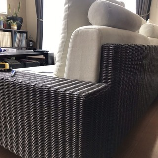 ＜ケイ・ローソファ　a.flat＞左アーム2.5P+右アームカウチ　ラタンセット