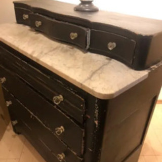 アンティーク　鏡付きチェスト　ブラック　大理石