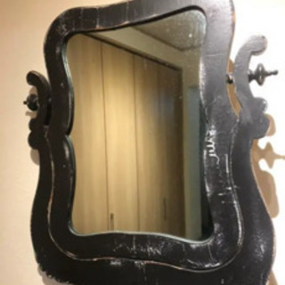 アンティーク　鏡付きチェスト　ブラック　大理石