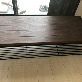 天然木パイン無垢製センターテーブル（棚付き・完成品）