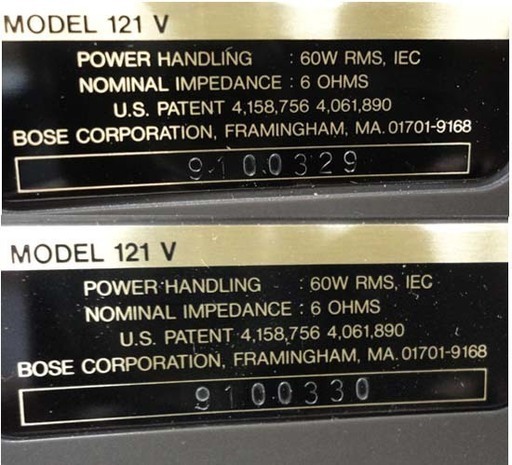 BOSE スピーカー MODEL 121V ペア 連番 6Ω 1ウェイ 説明書 純正 