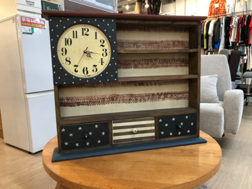 ＊USA 時計付き壁掛けラック