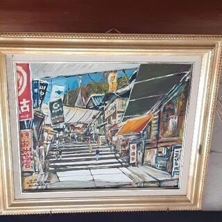 【ネット決済・配送可】骨董絵画　商店街　油絵