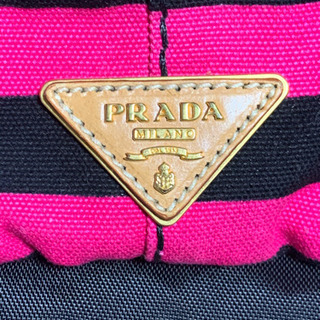 ◆PRADA◆ プラダ カナパ　ピンクとブラックのストライプ　キャンバストート