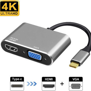 USB Type C HDMI VGA アダプタ 2in1 同時...
